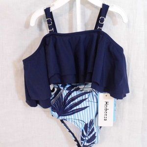 Herbeeza Swimsuit, Two Piece Swimsuit High Waisted Off Shoulder Ruffled Girls 2Y